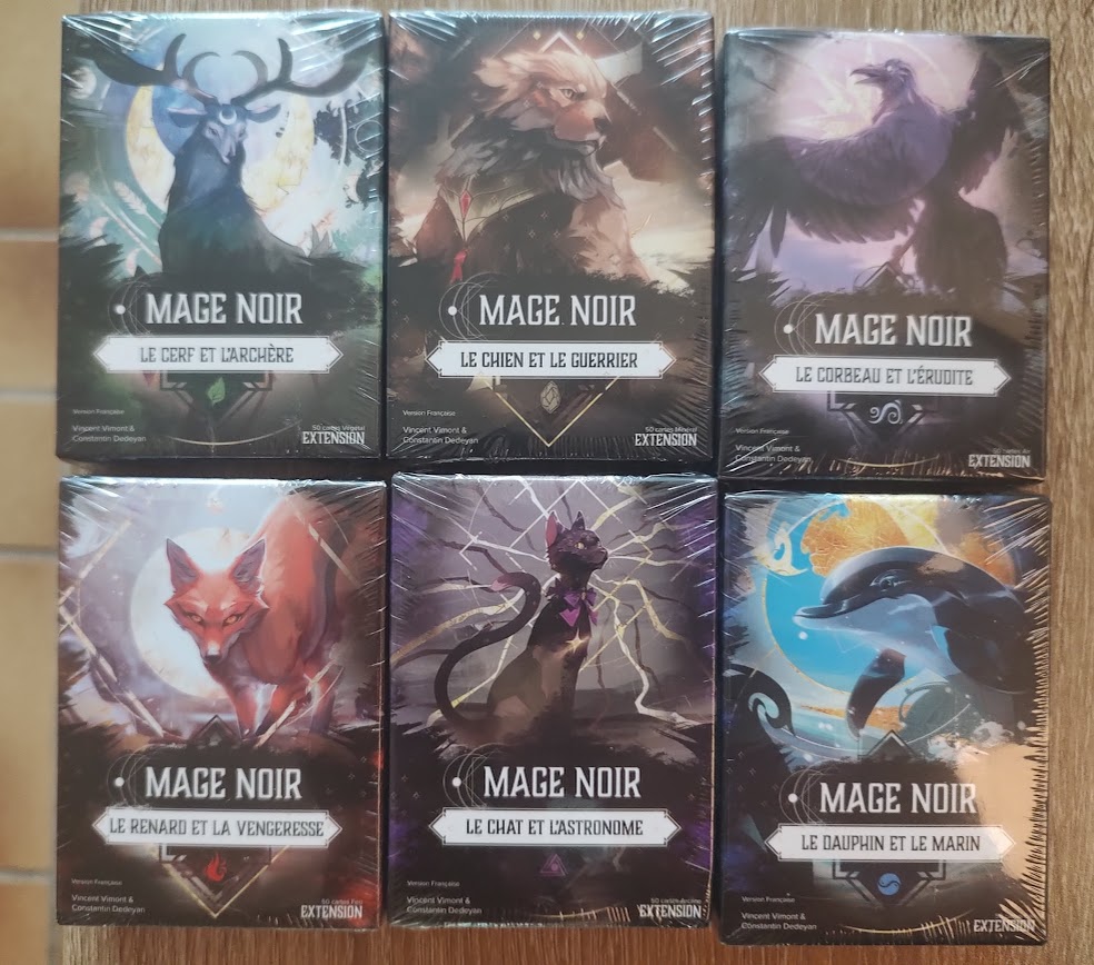 6 paquets de cartes avec des familiers pour mage noir